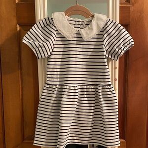 Janie and Jack Navy Striped Girls Dress with Lace Collar